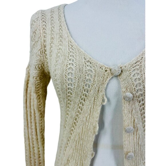 RARE VINTAGE Free People Ivory Long Knit Flowy Maxi Cardigan - Picture 5 of 13